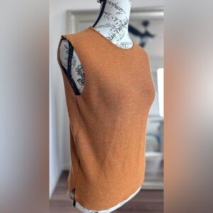 Eileen Fisher Brown Orange Wool Sleeveless Shirt Top Size S
